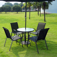 32" Glass Patio Table with Umbrella Hole by Winston Porter