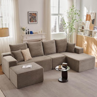 135.4" Modular Sectional Sofa with Ottoman,Modern U-Shaped Cloud Couch with Deep Seat,Comfy Corduroy 5-Seater Sofa,Sponge Compression Cushions for Li by Latitude Run