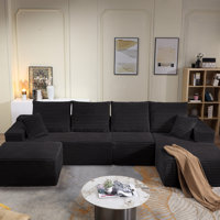 135.4" Modular Sectional Sofa with Ottoman,Modern U-Shaped Cloud Couch with Deep Seat,Comfy Corduroy 5-Seater Sofa,Sponge Compression Cushions for Li by Latitude Run