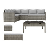 6 Pcs L-Shaped Patio Furniture Set Dining Table And Ottoman All Weather Wicker Outdoor Sectional Sofa Conversation Set by Latitude Run