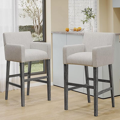 Upholstered Bar stool with armrest and footrest by Red Barrel Studio