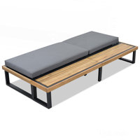 Outdoor Chaise Lounge Chair Set of 1 with 5-Position Adjustable Backrest , Reclinings with Cushions, Patio Loungers with Wood Side Table, Sturdy Frame