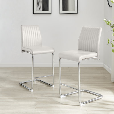 Loren Luxury Faux Leather Breakfast Bar Chairs - Upholstered Modern Design Chrome Legs