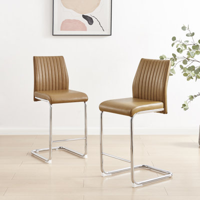 Loren Luxury Faux Leather Breakfast Bar Chairs - Upholstered Modern Design Chrome Legs by East Urban Home