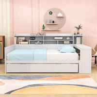 Wooden Daybed with Storage Shelves,  Trundle Bed and Study Desk by Lark Manor