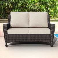 Outdoor Patio Rattan Loveseat With Cushions by Winston Porter