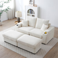 Loveseat With Ottomans,Corduroy Fabric Modular Sectional Sofa,Comfy Deep Plush Couch With Ottomans And Two Pillows,For Small Spaces, Living Room,Bedro