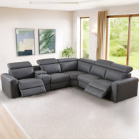 Oversized Power Recliner Sofa with Console & Dual Recliners, Leather Sectional Couch for Living Room by Hokku Designs
