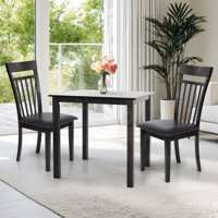 3-Piece Dining Table Set, 2 Classic Style Solid Wood Warm Chairs with Round Dining Table, Kitchen Room Set, with PU Leather Fabric by Winston Porter