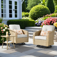 3-piece Outdoor Patio Set – Swivel Rocking Wicker Chairs With Coffee Table, Deep Seating Rattan Conversation Set For Porch, Deck, Balcony, And Backyar by Red Barrel Studio