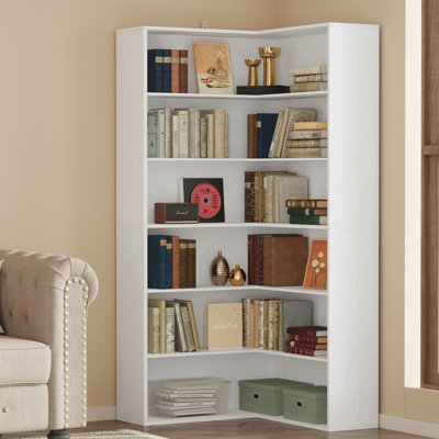 Corner Bookshelf With Baffles, 6 Tier Large Corner Shelf Storage Display Rack For Living Room Home Office by Millwood Pines