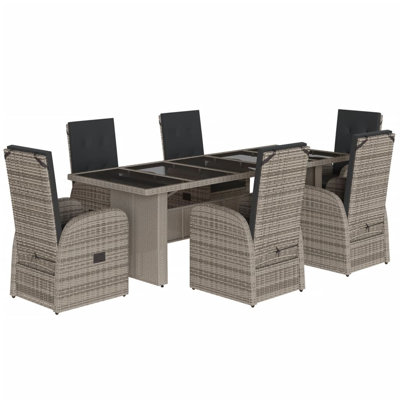 7 Piece Patio Dining Set With Cushions Gray Poly Rattan