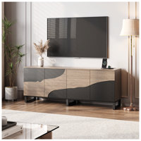 70" TV Stand with Power Outlet, Black Large TV Stands for 75 Inch TV, Entertainment Center with Storage and Adjustable Shelf