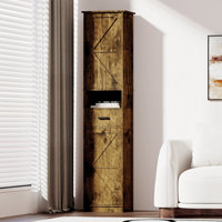 69" H Tall Bathroom Storage Cabinet With 2 Barn Doors And 1 Drawer, Narrow Storage Unit, Adjustable Shelves,Floor Cabinet For Bathroom, Living Room, E by Gracie Oaks