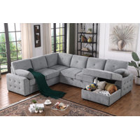 Upholstered Corner Sectional With Pull Out Loveseat And Storaged Chaise by George Oliver