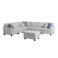 Finley 7-Piece Modular L-Shape Linen Sectional Sofa and Ottoman by Latitude Run