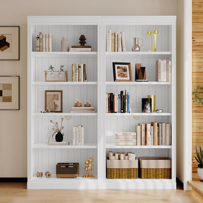 83" Tall Wood Bookcase Suite ,5-Tier Home Decor Bookshelves Suite With Adjustable Shelves,Storage Organizer For Books/Movies,Free Standing Storage She
