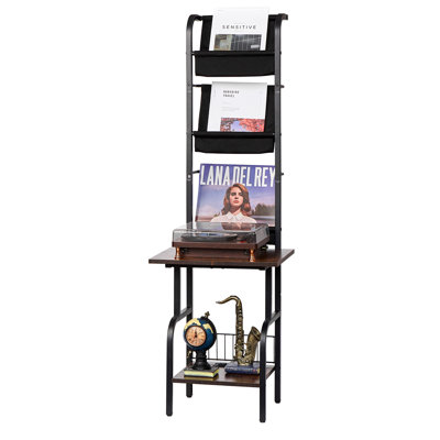 5 Tiers Record Player with LED Light & USB Ports Vinyl Shelf Black by 17 Stories