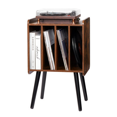 Record Player Stand 2-Tier Wood Vinyl Record Stand up to 100 Albums Brown by 17 Stories