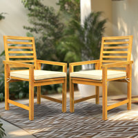 Tranquillo Solara Acacia Wood Outdoor Dining Chairs – Set of 2 with Cushions, 500lbs Capacity, Weather-Resistant Patio Dining Chairs by Lark Manor