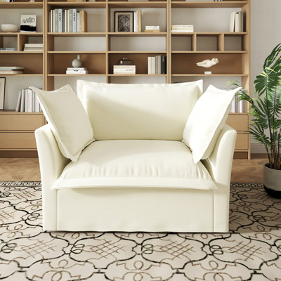 Chenille Armchair – Deep Seat, Detachable Cover & 3 Big Pillows – Comfy Single Sofa For Small Space by Latitude Run