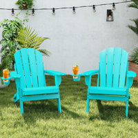 HDPE Folding Outdoor Adirondack Chair With Cup Holder (Set Of 2) by Highland Dunes