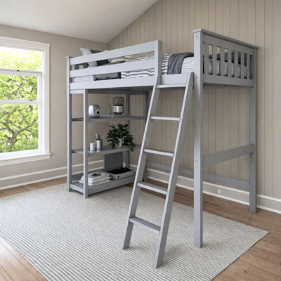 Twin Solid Wood Slat Loft Bed with Bookcase by Harriet Bee