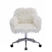 Modern Faux Fur Home Office Chair, Fluffy Chair, Makeup Vanity Chair With Plating Base by Everly Quinn