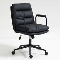 Office Chair,Mid Back Home Office Desk Task Chair With Wheels And Arms Ergonomic PU Leather Computer Rolling Swivel Chair With Padded Armrest,The Back by Latitude Run