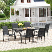 6-Person Patio Dining Set with 63" Rectangular Dining Table and 6 Stackable Textilene Chairs by Red Barrel Studio
