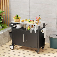 Outdoor Rolling Grill, Bar Cart – 2-Door BBQ Table with Storage, Hooks & Spice Rack by Latitude Run