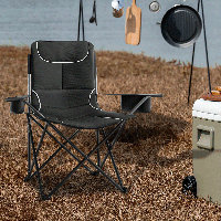 Outdoor Camping Chair, Folding Lawn Chair Armchair With Cooler Bag, Cup Holder And Adjustable Height by Arlmont & Co.