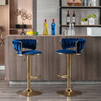 Swivel Height Adjustable Mechanical Lifting Velvet Bar Stools