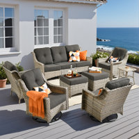 8-Piece Wicker Outdoor Patio Furniture Set with Cushions – All-Weather Resin Wicker Sofa, Swivel Chairs & Ottomans for Backyard, Porch & Garden by Lark Manor