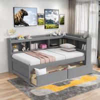 L-shaped Daybed With Bookcases, Charging Station And Two Drawers by Red Barrel Studio