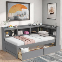 L-shaped Daybed With Bookcases, Charging Station And Two Drawers by Red Barrel Studio
