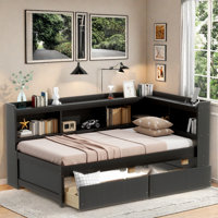 L-shaped Daybed With Bookcases, Charging Station And Two Drawers by Red Barrel Studio