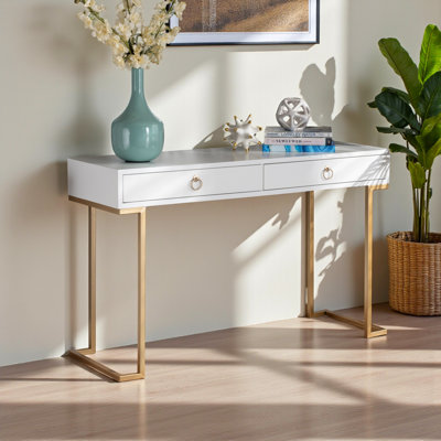 Zindra 2-drawer Console Table in Finished Wood and Gold Metal in Modern and Contemporary by Mercer41