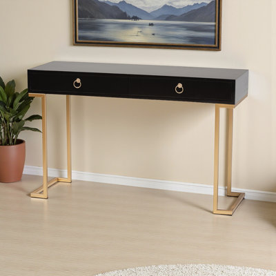 Zindra 2-drawer Console Table in Finished Wood and Gold Metal in Modern and Contemporary by Mercer41