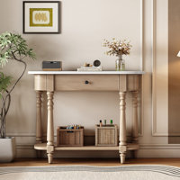 Narrow Console Table With Curved Corner And Top Drawer And Open Shelf by Charlton Home