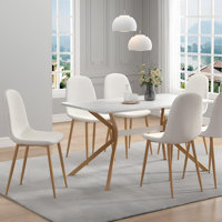 6-Piece White Fabric Upholstered Dining Side Chairs With Wood Grain Metal Legs For Kitchen, Dining Room, Living Room by Corrigan Studio