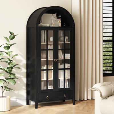 Kalaen 71" Arched Display Wood Cabinet with Tempered Glass and Adjustable Shelves by Gracie Oaks
