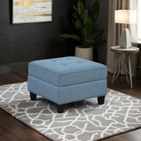 Velines 26" Mid Century Modern Textured Square Ottoman with Tufted Details, Hidden Storage Compartment by Ebern Designs