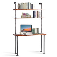 79-Inch Industrial Laptop Desk Solid Wood Computer Desk Wall Pipe Desk With Shelves Computer Table For Home Office (L:47.3-Inch) by Williston Forge