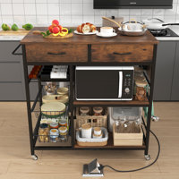 39.38" Wide Kitchen Island With Baskets And Power Outlets by 17 Stories
