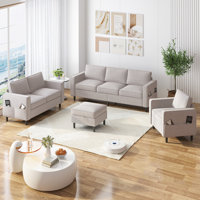Modern Sofa, Loveseat And Single Seat Set - Durable 4-piece Living Room Furniture, Sturdy L-shaped Sectional Couch With Storage Ottoman, Space-saving by Ebern Designs