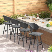Patio Swivel Bar Chairs with Wicker Padded Chair Seat by George Oliver