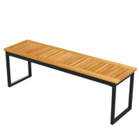 51" Wooden Outdoor Bench Patio Dining Bench With Acacia Wood Seat Natural by 17 Stories