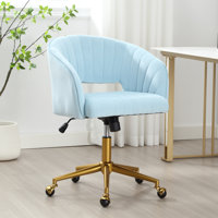 Velvet Desk Chair with Wheels, Home Office Swivel Armchair with Gold Base, Back Incline Adjustable for Vanity Make-up