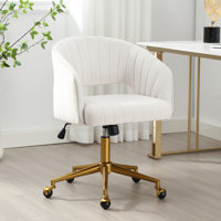 Velvet Desk Chair with Wheels, Home Office Swivel Armchair with Gold Base, Back Incline Adjustable for Vanity Make-up by Mercer41